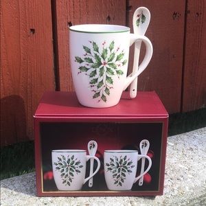 ⭐️1 left!⭐️🎄LENOX🎄2 Holiday Cocoa Mug w/ Spoon